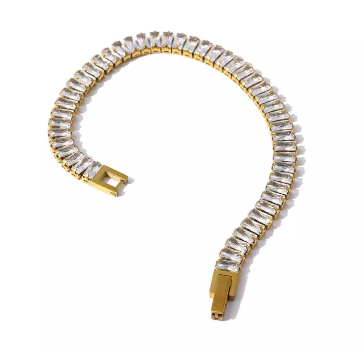 Zircon Tennis Chain Real Gold Plating OT Buckle Necklace - Velora