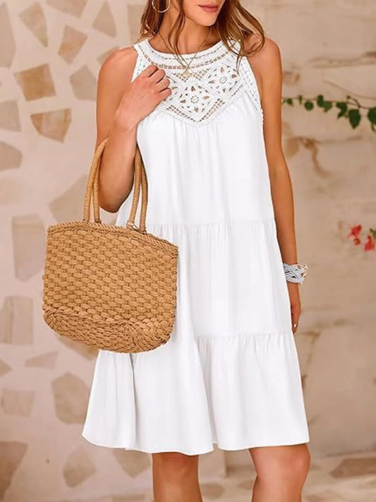 Crochet Lace Tiered Summer Dress - Velora