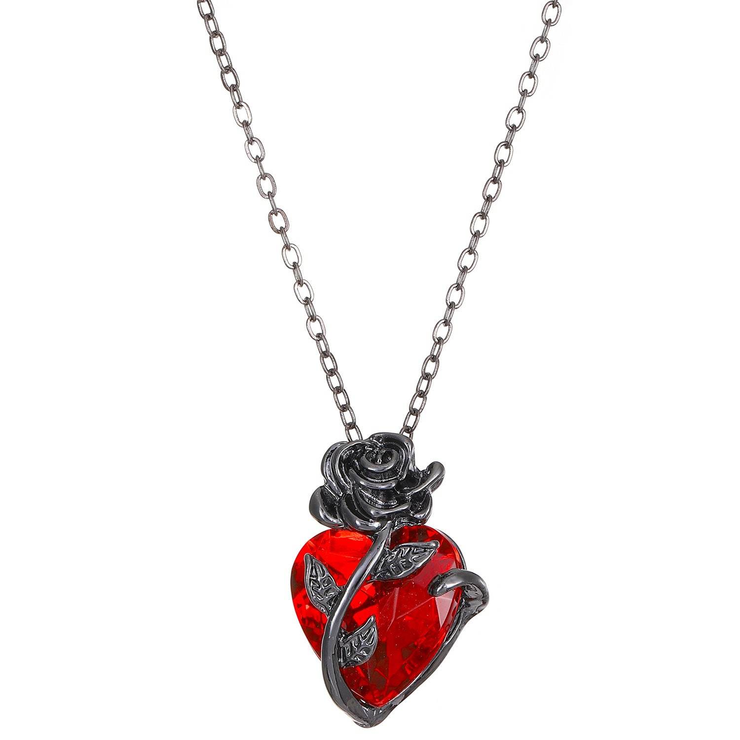Punk Rose Love Necklace Fashion Personality Heart-shaped Clavicle Chain Pendant Necklace For Valentine's Day - Velora