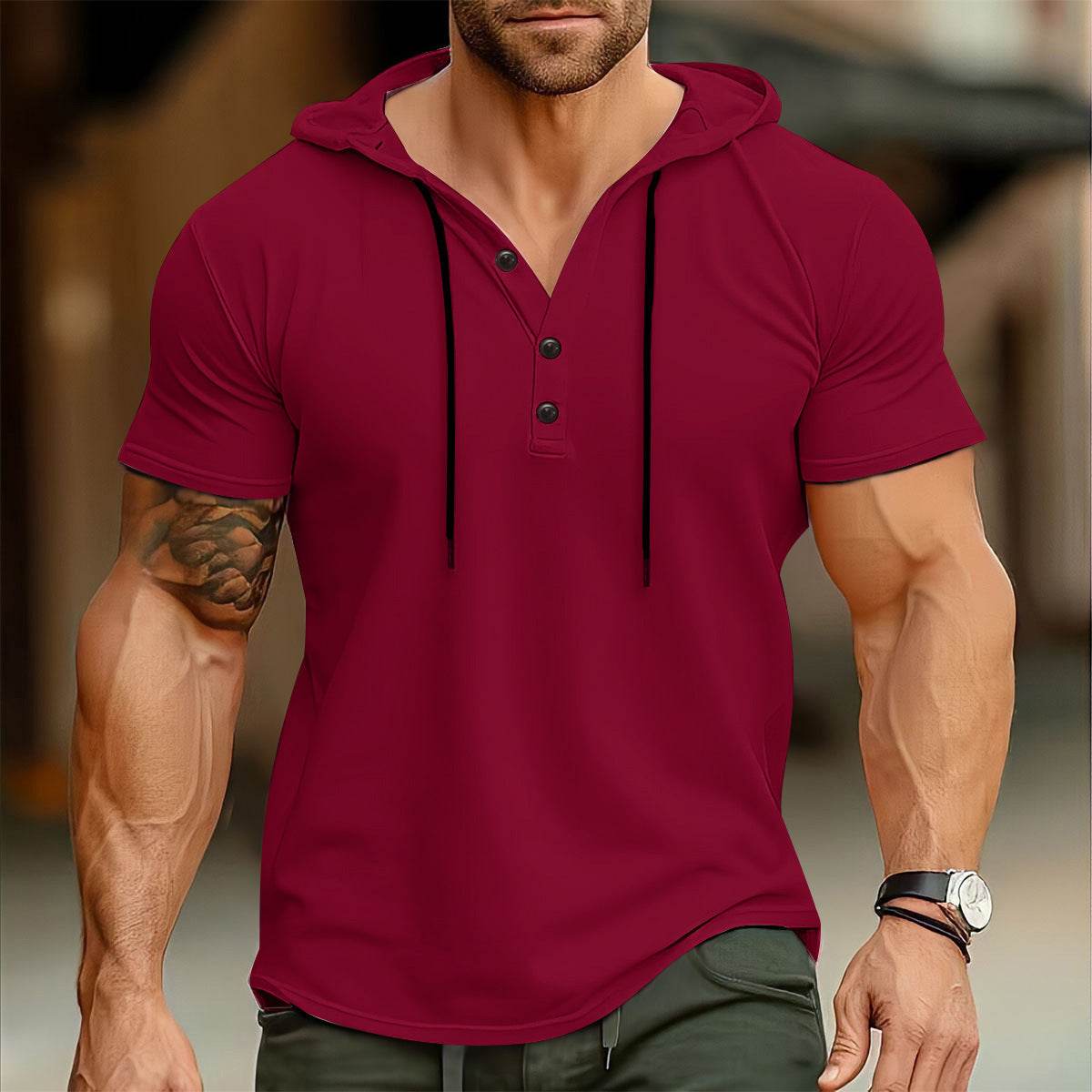 Men's Sports Fitness Hooded Short-sleeved T-shirt - Velora