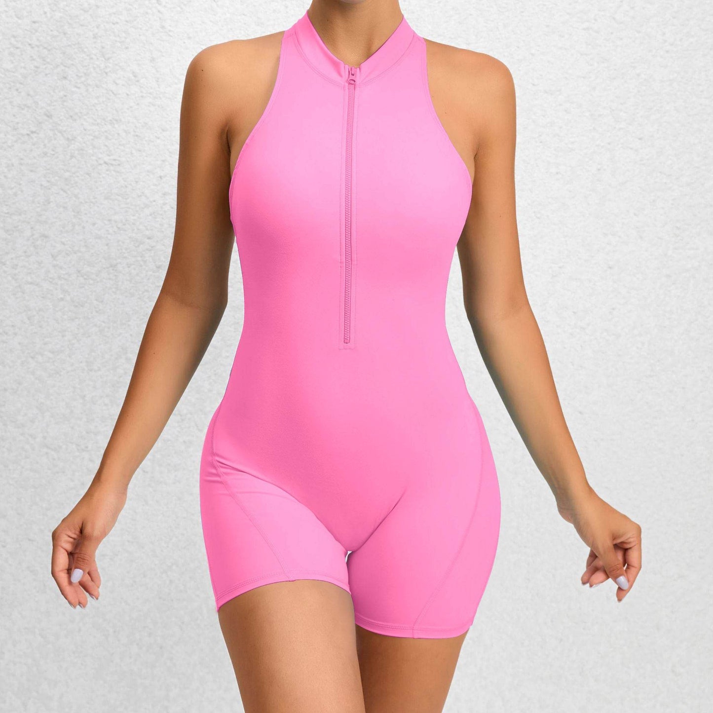 Zippered Yoga Fitness Shorts Jumpsuit Sleeveless Tummy Control Stretch Shapewear Butt Lifting Sportswear Women - Velora