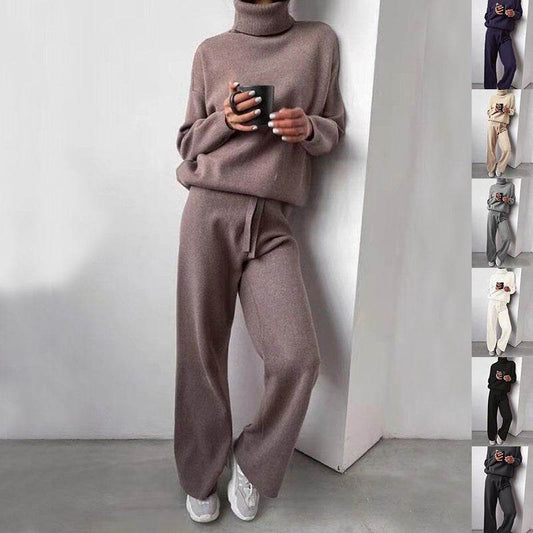Casual Fashion Suits For Women Turtleneck Sweater And Drawstring Straight Pants - Velora