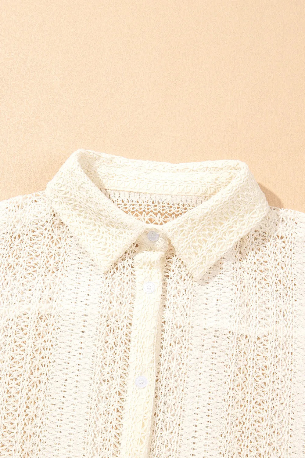 Lace Crochet Collared Neck Oversized Shirt - Velora
