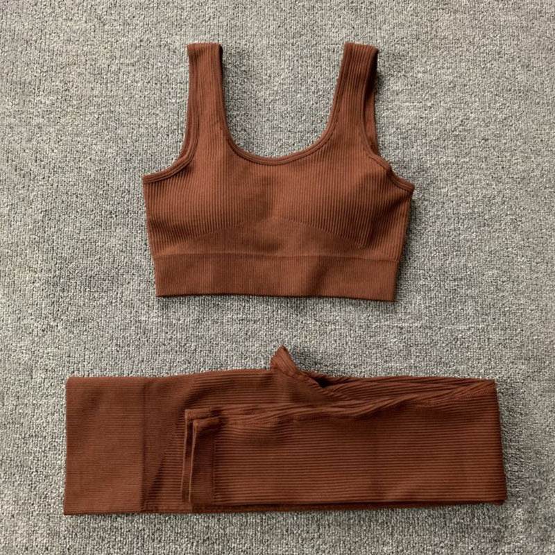 2pcs Thread Yoga Suit Seamless Bra And Butt Lifting High Waist Leggings Set For Women Sports Fitness Yoga Pants Sportswear Outfits Clothing - Velora