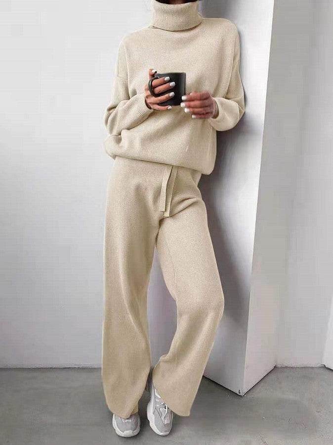 Casual Fashion Suits For Women Turtleneck Sweater And Drawstring Straight Pants - Velora