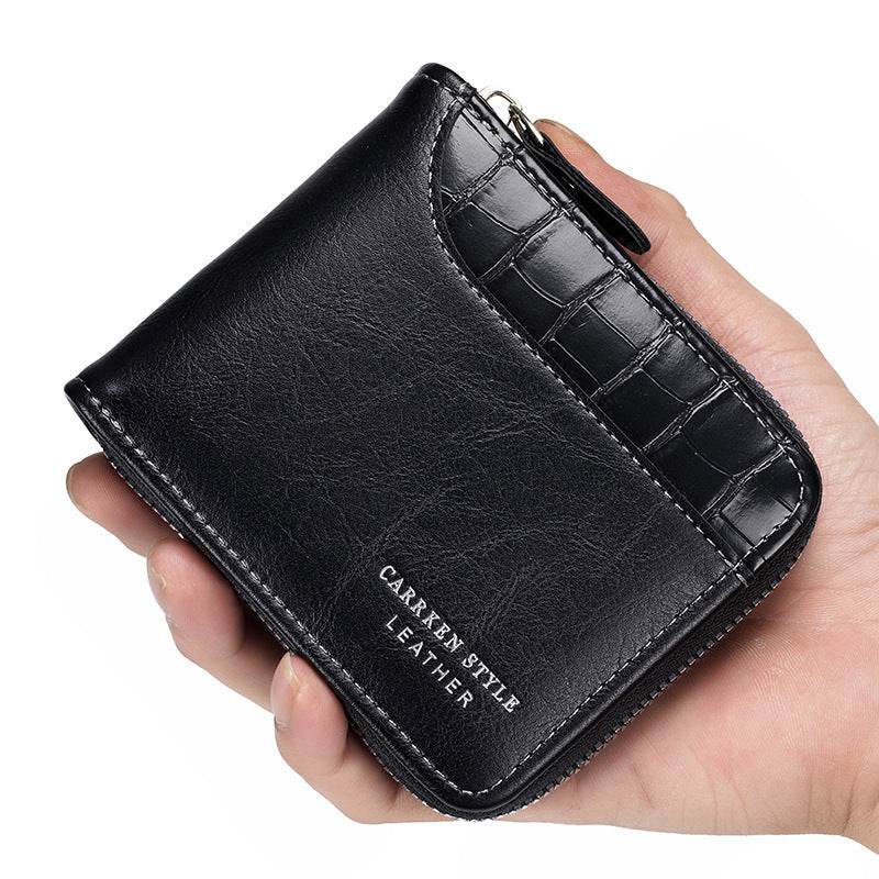 Men's Short Wallet Stitching Stone Pattern Large Capacity Tri-fold Bag - Velora