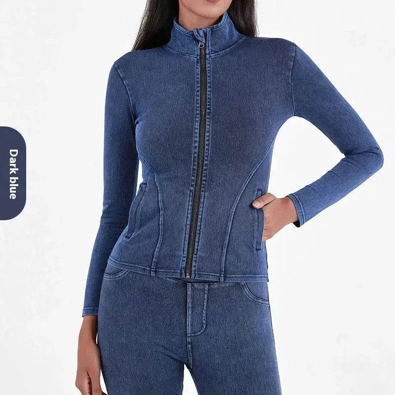 Fashion Slim fit Zipper High neck Denim Jacket for women - Velora