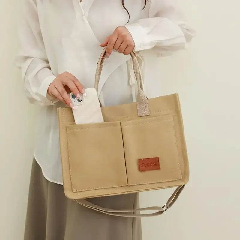 Casual Daily Canvas Tote Shoulder Bags Women Mommy Bag Large Capacity Messenger Multi Pocket Crossbody Chic Reusable Hand Bag - Velora