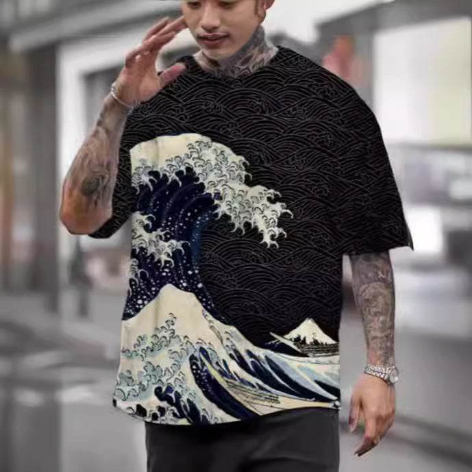 3D Printed Ukiyo-e T-shirt Men's Round Neck Short Sleeve - Velora