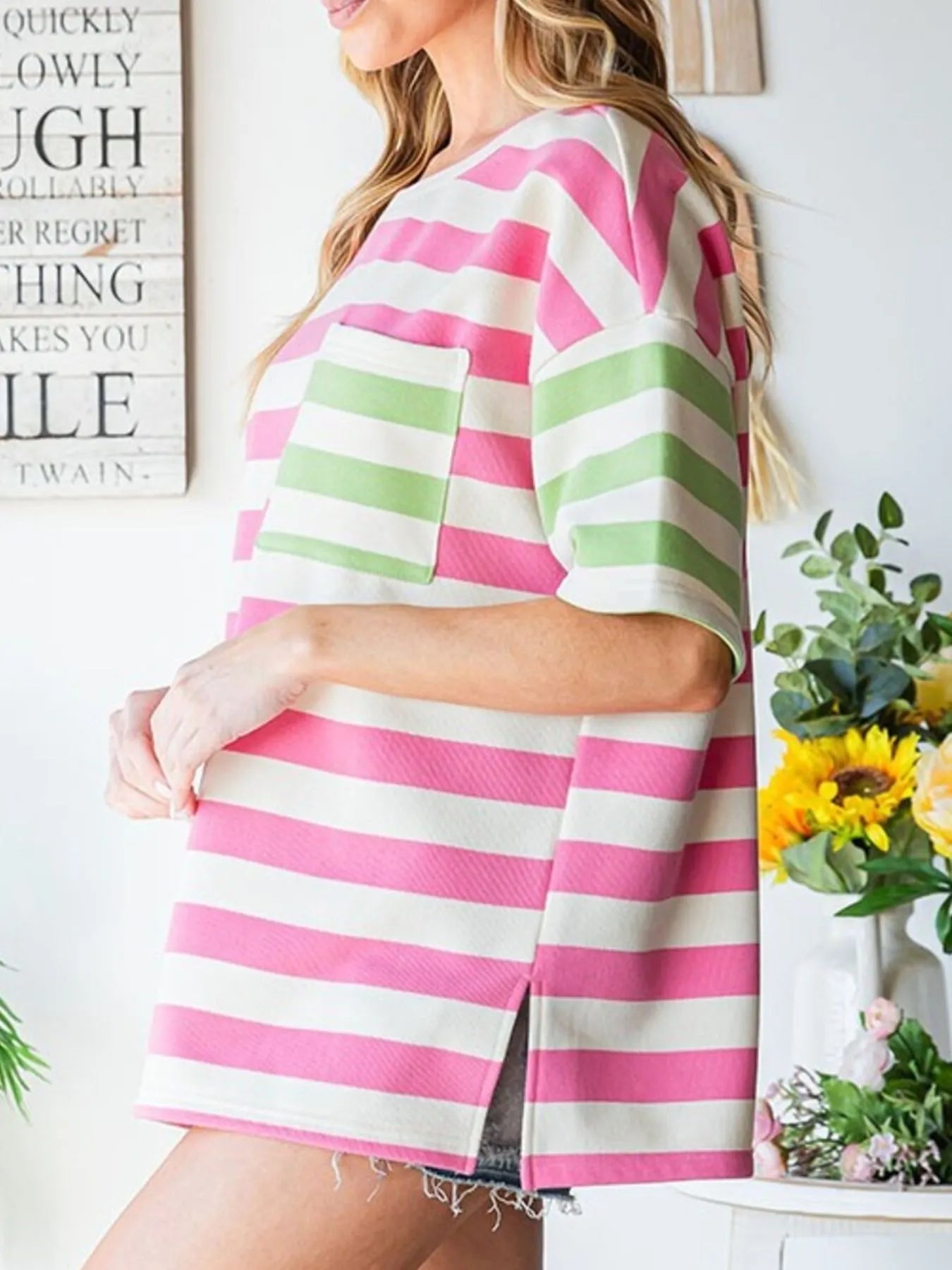 Striped Oversized Short Sleeve T-Shirt - Velora