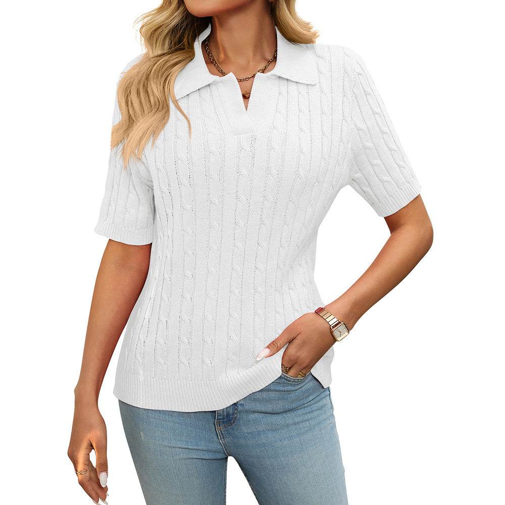 Sweater V-neck Knitted Pullover - Velora