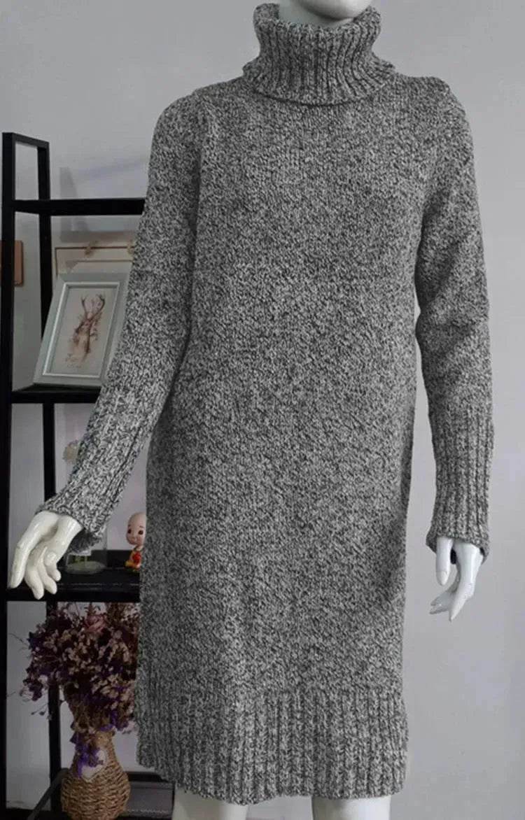Autumn Winter Cashmere Mini High Neck Sweater Dress - Velora