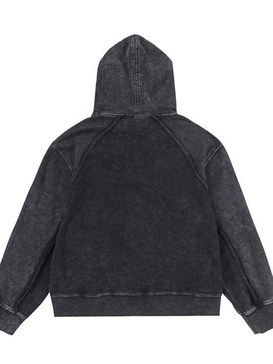 Men's Washed Zip-Up Hoodie with Pockets - Velora