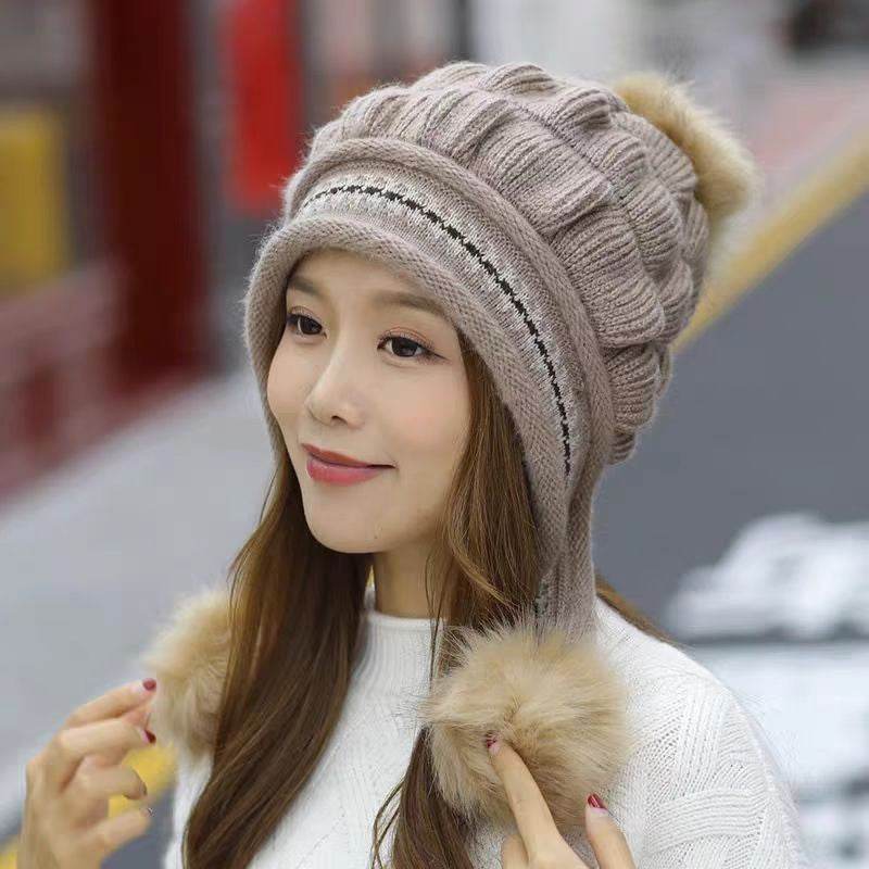 Cozy Knit Fleece-Feel Beanie With Ear Flaps & Pompom Warm Winter Hat For Women Perfect For Skiing & Outdoor Activities - Velora