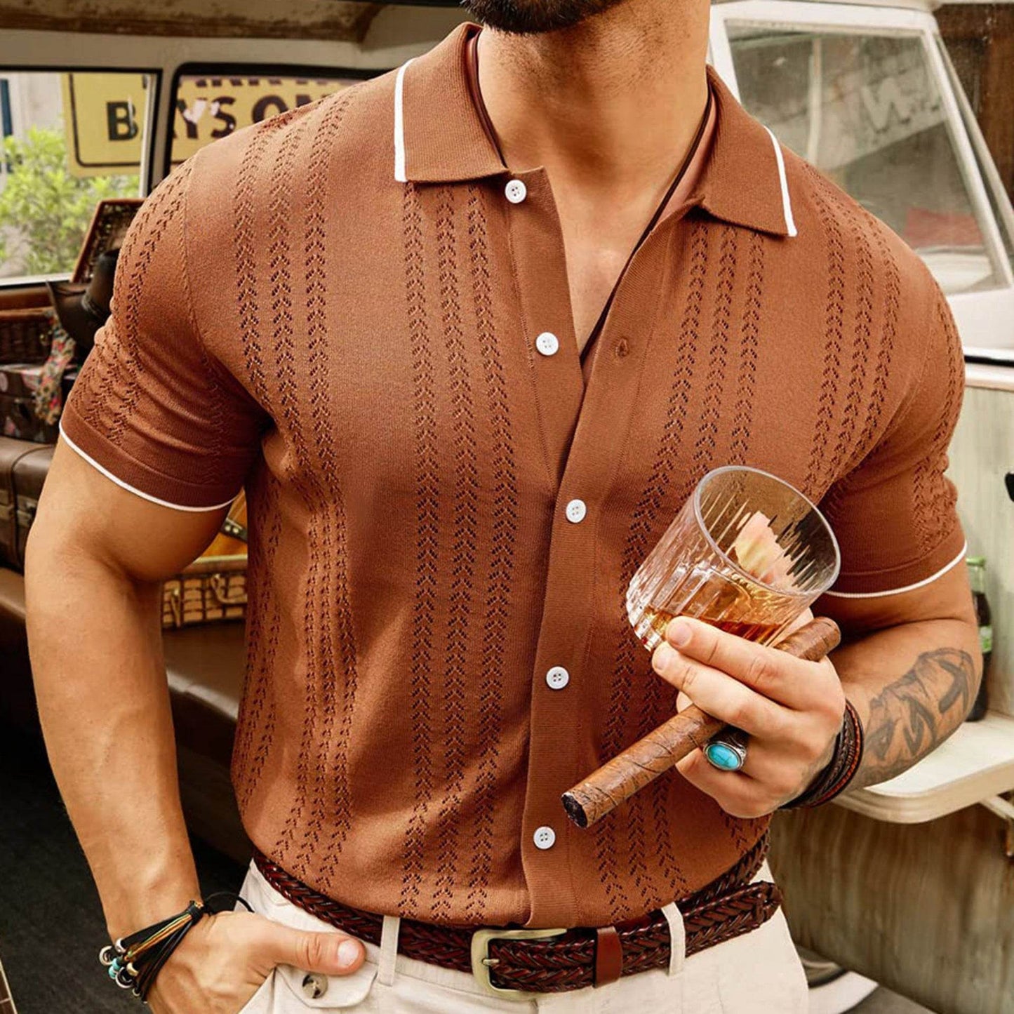 Short-sleeved Polo Shirt Summer Button Lapel Top Fashion Business Men's Clothing - Velora