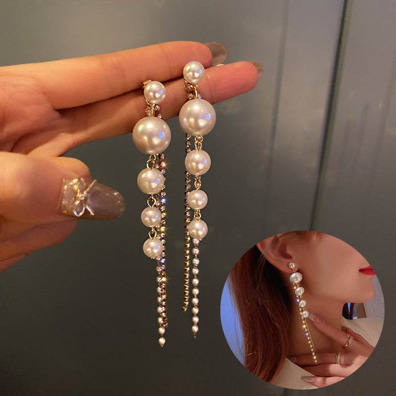 Temperament Pearl Tassel Long Earrings With 925 Silver Needle Fashion Luxury Personalized Earrings For Women - Velora