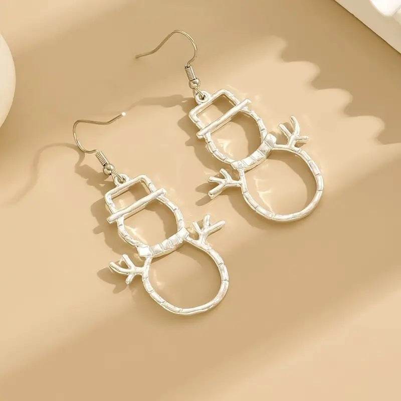 Personalized Snowman Earrings And Pendant Fashion Simple Christmas Hollow Necklace For Women Jewelry - Velora