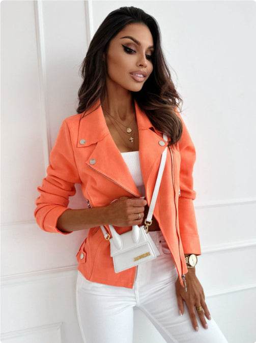 Zip-up Lapel Jacket With Pockets Ins Fashion Long Sleeve Short Tops Women's Clothing - Velora