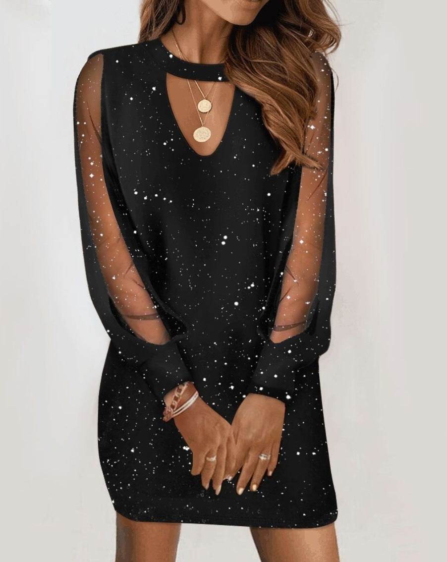 Long-sleeved V-neck Dress Spring And Autumn New Style Lace Splicing Dress For Womens Clothing - Velora