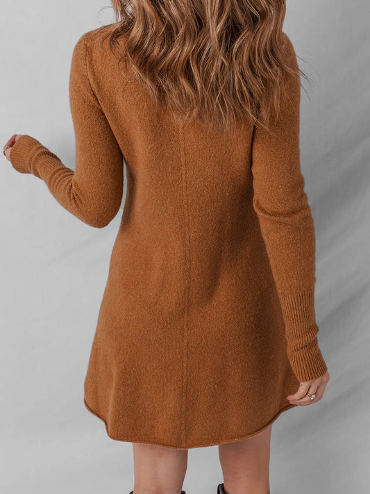 Ribbed Detail Solid Color Mini Sweater Dress - Velora