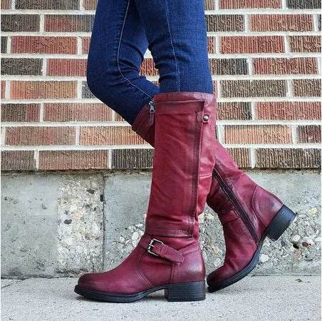Round Toe Low Heel High Leg Boot - Velora