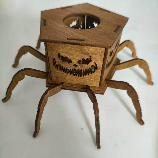 Cross-border New Ghost Halloween Spider Mini Lantern Candlestick Decorations Interesting Ornaments Wooden Craftwork - Velora
