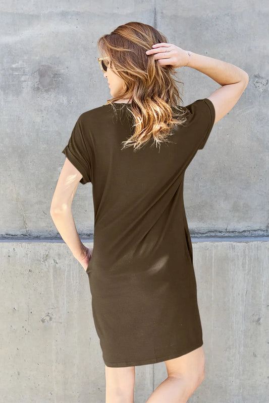 Basic Bae Full Size Round Neck Short Sleeve Dress with Pockets - Velora