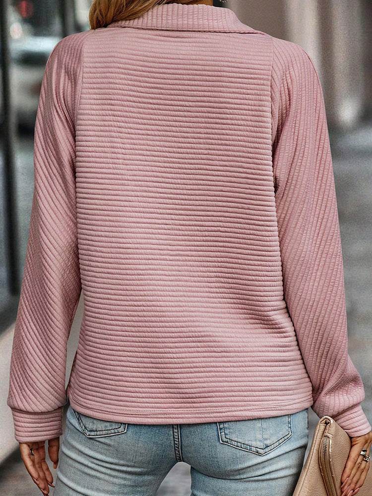 Zipper Stand Collar Pullover Sweatshirt Fashion Solid Striped Long Sleeve Top Spring And Autumn Women's Clothing - Velora