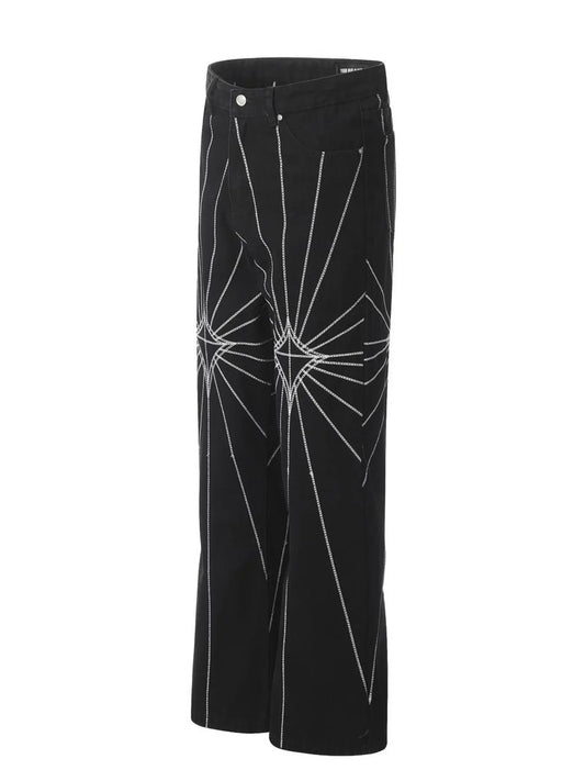Men's Spider Web Embroidered Flared Jeans - Velora