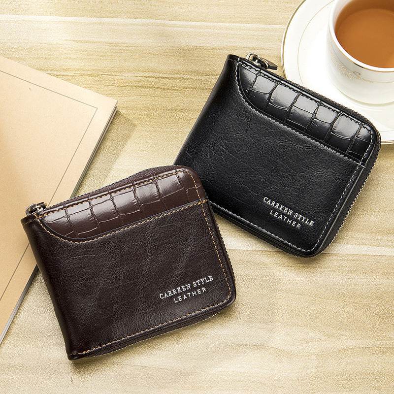 Men's Short Wallet Stitching Stone Pattern Large Capacity Tri-fold Bag - Velora