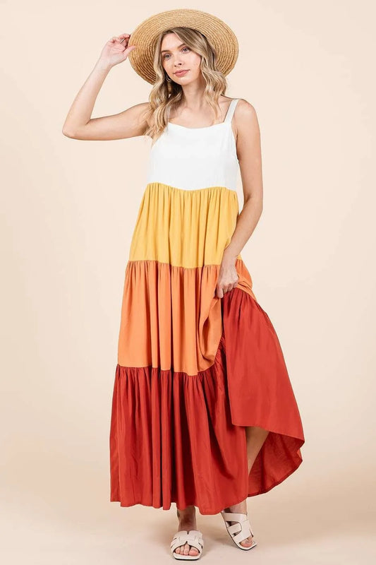 Mittoshop Color Block Tiered Pull-On Maxi Dress - Velora