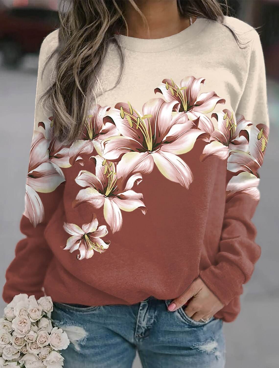 Women's Pullover Printed Sports Round Neck Long Sleeve - Velora