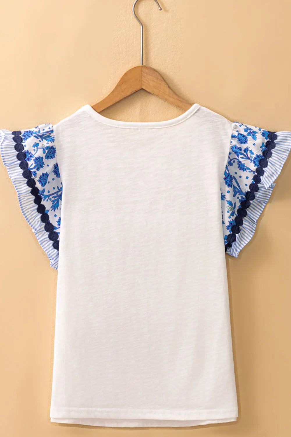 Round Neck Printed Ruffled Cap Sleeve Blouse - Velora