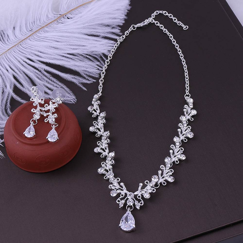 Bridal Rhinestone Zircon Earring Necklace - Velora