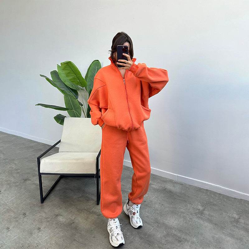 Sports Suits With Pockets Stand-up Collar Zipper Cardigan And Drawstring Trousers Fashion Jogger Set Outfits Tracksuits Women's Clothing - Velora