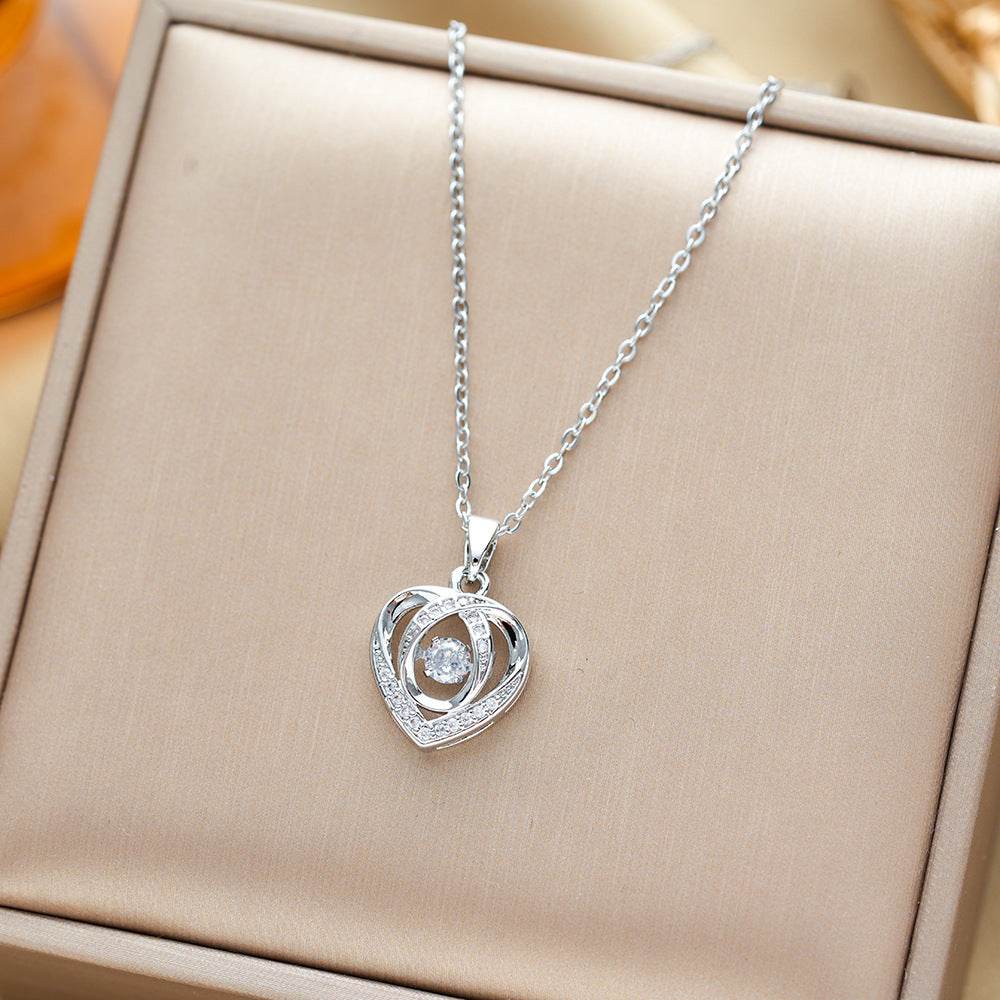Fashion Dancing Love Necklace With Rhinestones Personality Creative Clavicle Chain Heart-shaped Necklace For Valentine's Day Gift - Velora