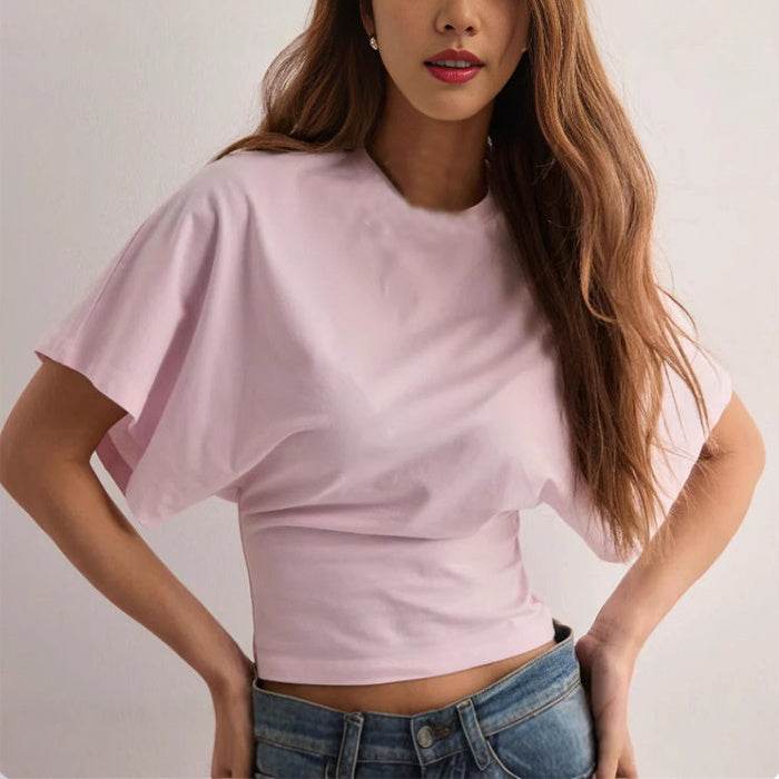 Summer Batwing Sleeve T-shirt Ins Fashion Round Neck Pullover Short-sleeved Tops For Women Clothing - Velora