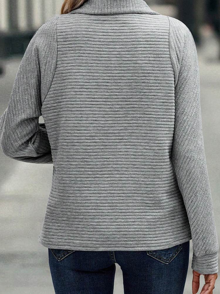 Zipper Stand Collar Pullover Sweatshirt Fashion Solid Striped Long Sleeve Top Spring And Autumn Women's Clothing - Velora