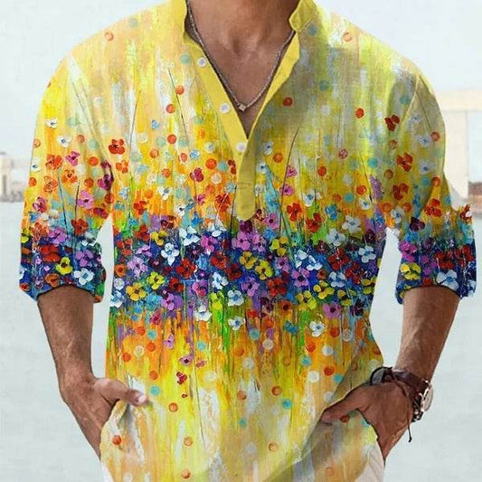 3D Digital Printing Polo Long Sleeve Shirt Men - Velora