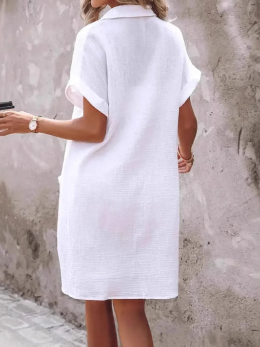 Textured Button-Front Shirt Dress - Velora