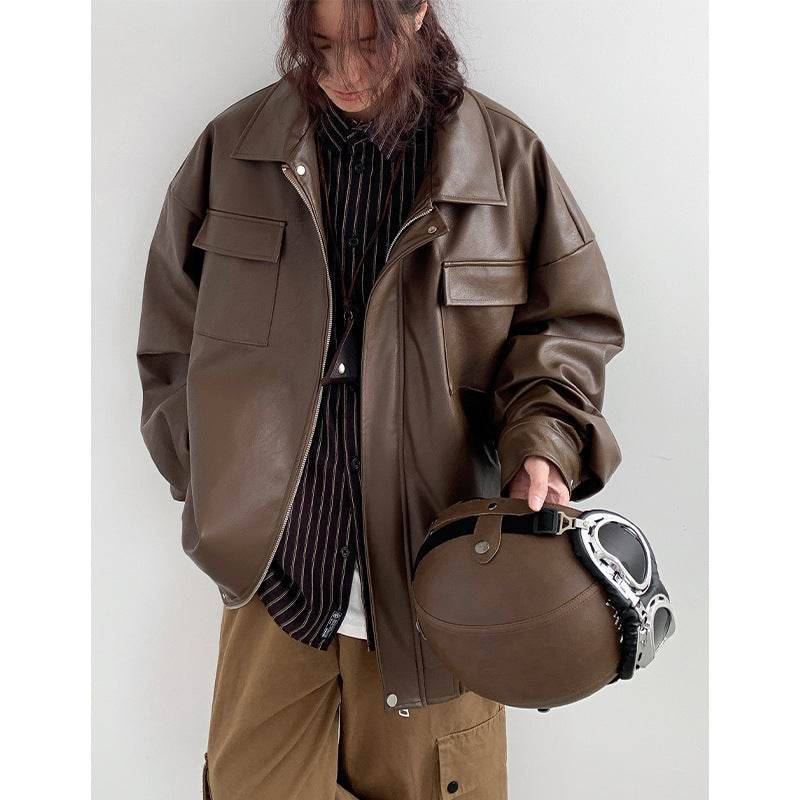 Spring And Autumn Leisure Japanese Loose Leather Jacket - Velora