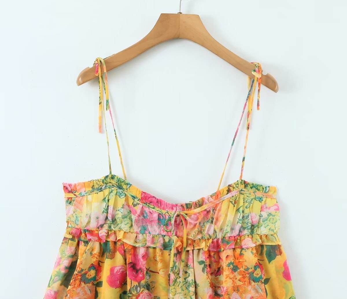 Y2K Flowers Print Suspender Dress Summer Fashion Ruffled Holiday Beach Short Dresses Womens Clothing - Velora