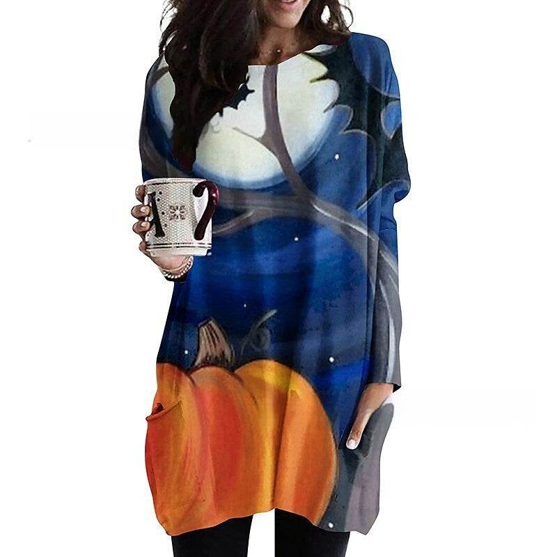 Women's Round Neck Mid-length Long-sleeved T-shirt With Pockets - Velora