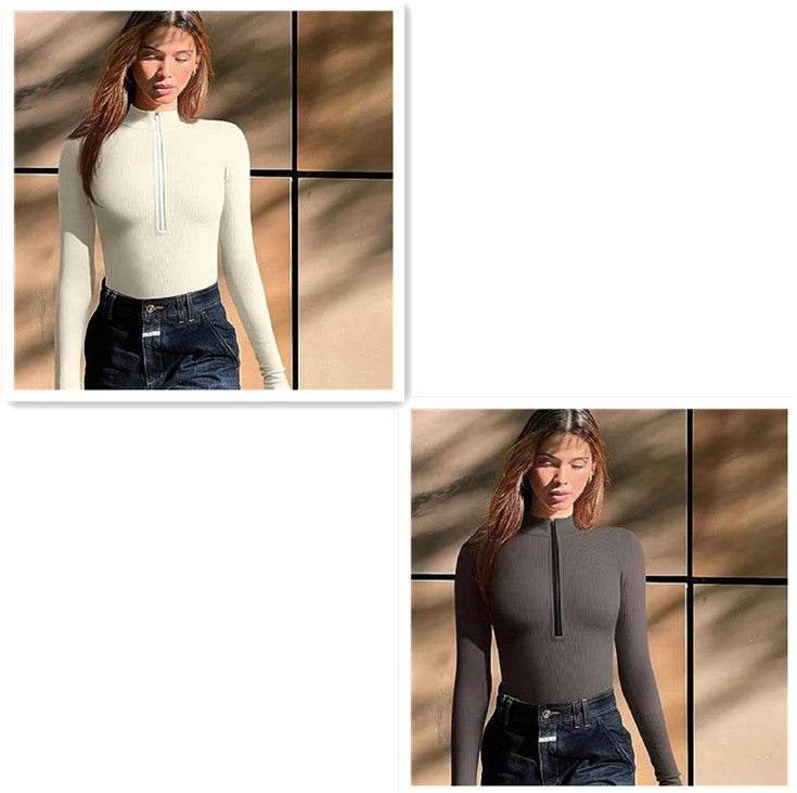 Fashion Long Sleeve Zipper Jumpsuit Seamless Slimming Shapewear For Women Romper - Velora