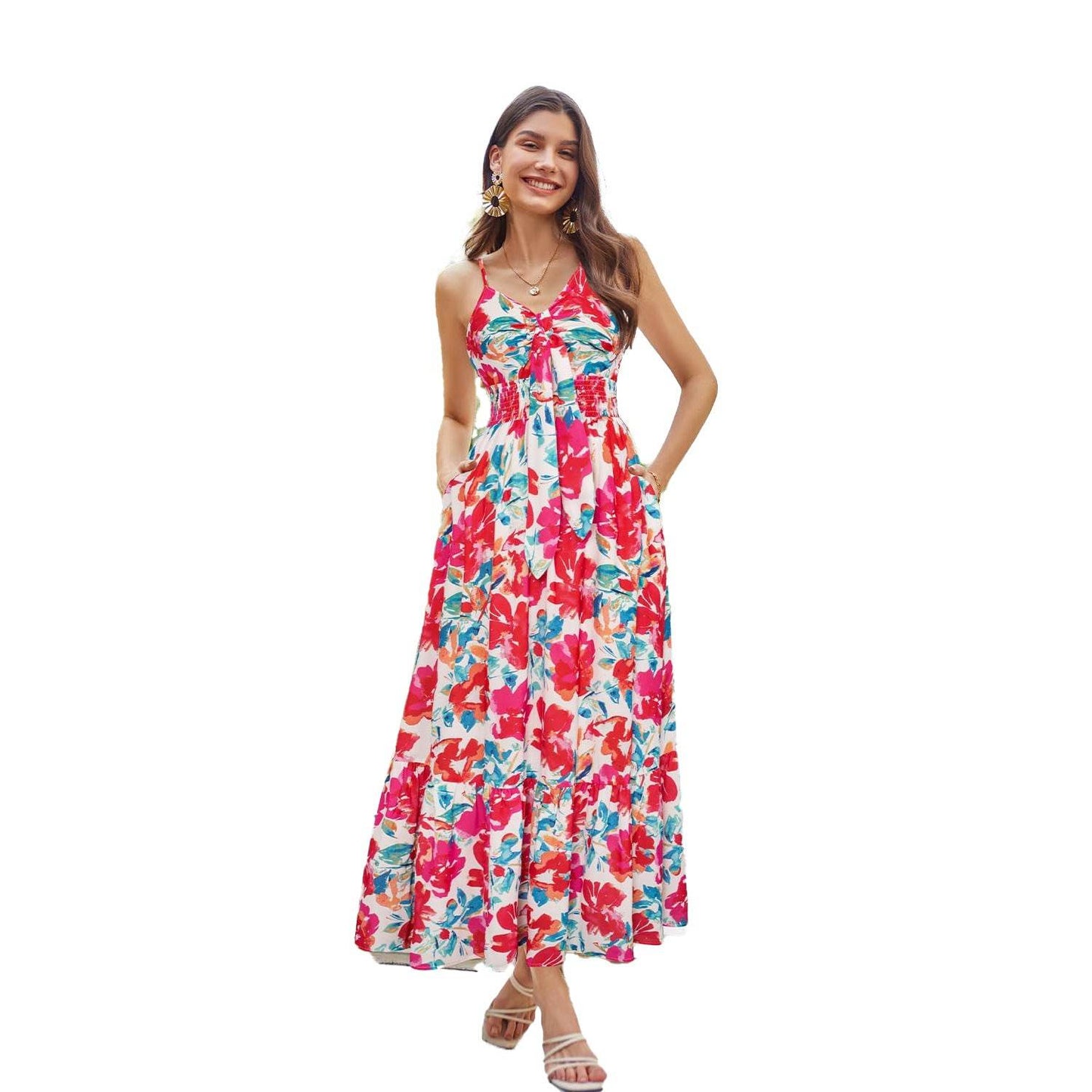 Bohemian Printing Slip Dress Vacation - Velora