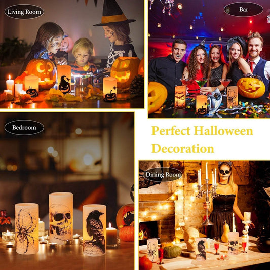 3 Pack Halloween Flameless Candle Lamp With Timer Setting Battery Operated Warm Orange Light Candles For Halloween Party Decoration - Velora