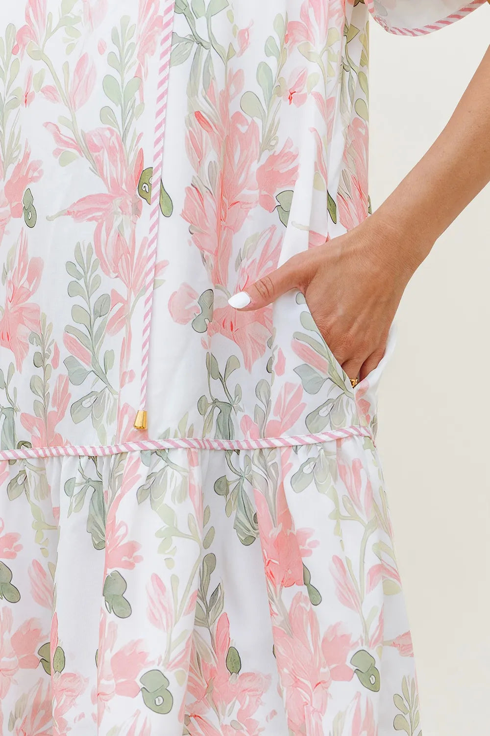 Floral Contrast Edge Layered Short Sleeve Mini Dress - Velora