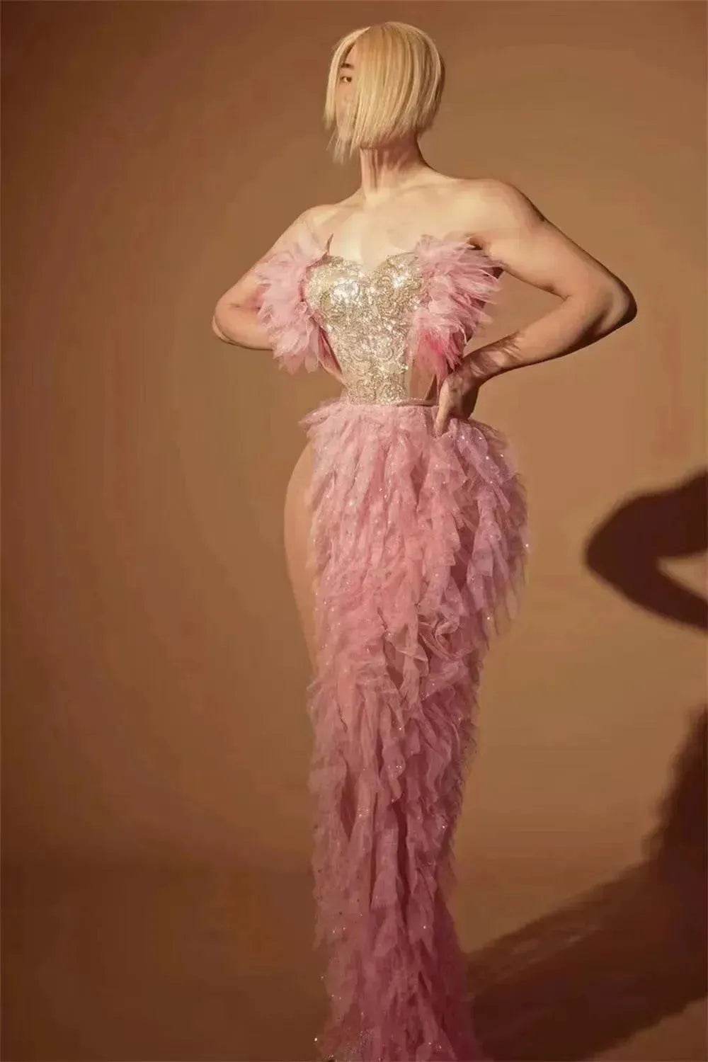 Strapless Tassle Corset dress Women's Tube Top Rhinestone Chain Skirt Outfit for Evening party Cocktail event