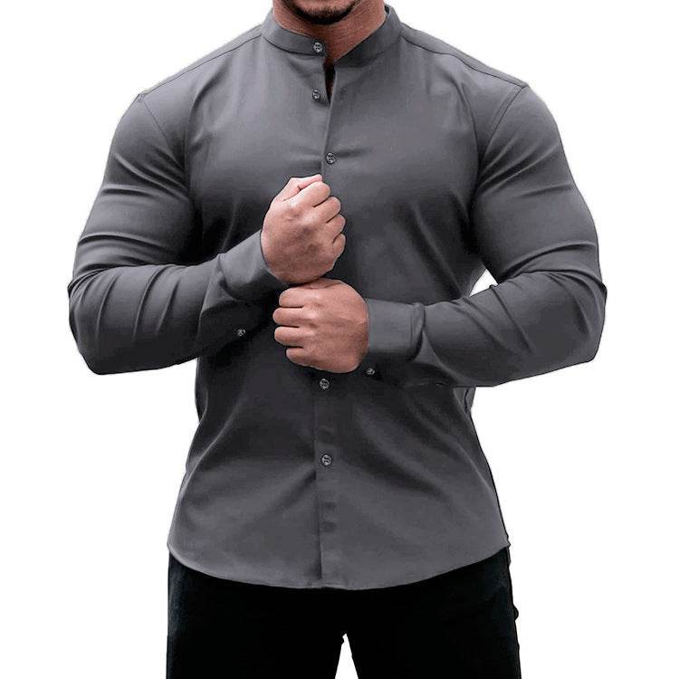 Long Sleeve Shirt Men Casual Button Down Slim Tops Solid Color Casual Mens Clothing - Velora