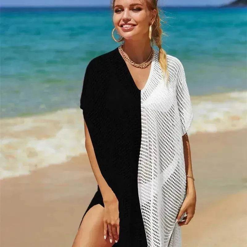 Beach Hollow Out Tops Cover-Up Knit Bikini Over-Blouse - Velora
